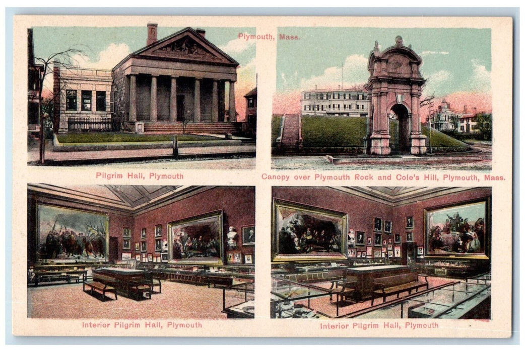 c1905 Multiview Interior Pilgrim Hall Plymouth Massachusetts MA Postcard