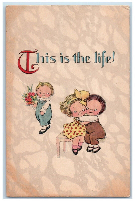 c1910's Valentine Little Boy Girl Cuddling Flower Rome PA Antique Postcard