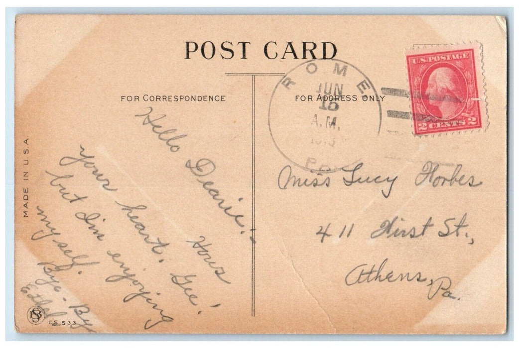 c1910's Valentine Little Boy Girl Cuddling Flower Rome PA Antique Postcard