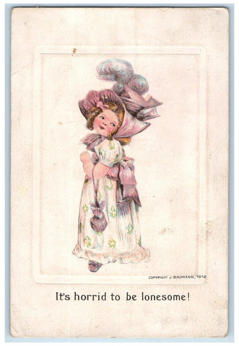 c1910's Valentine Little Girl Dress It's Horrid To Be Lonesome Baumann Postcard