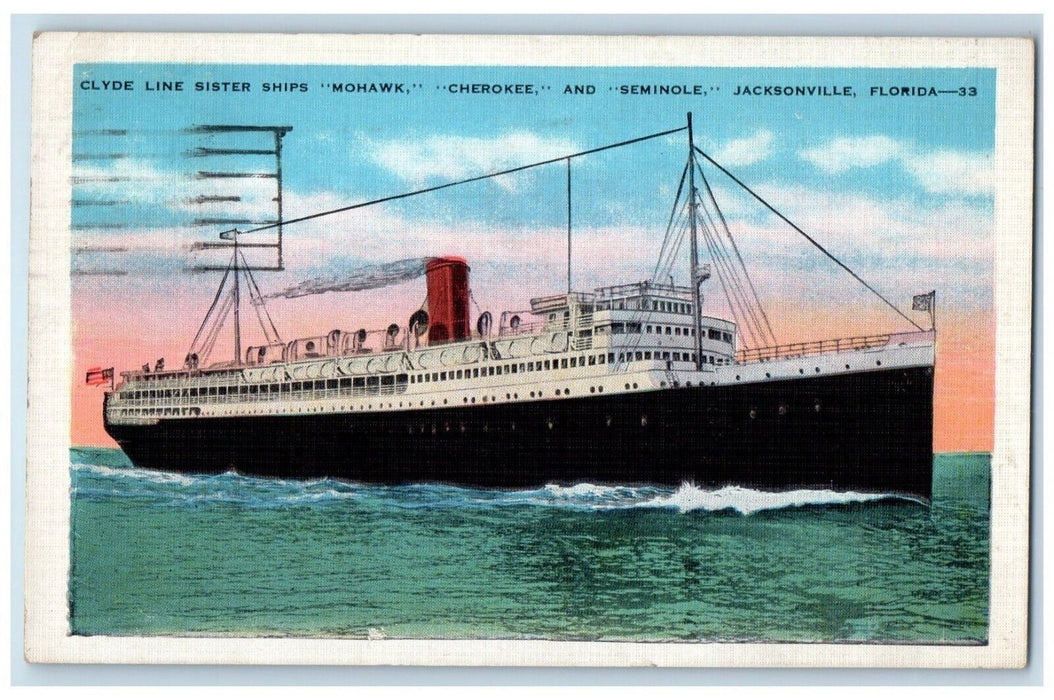 1936 Clyde Line Sisters Ships Mohawk Cherokee Seminole Jacksonville FL Postcard