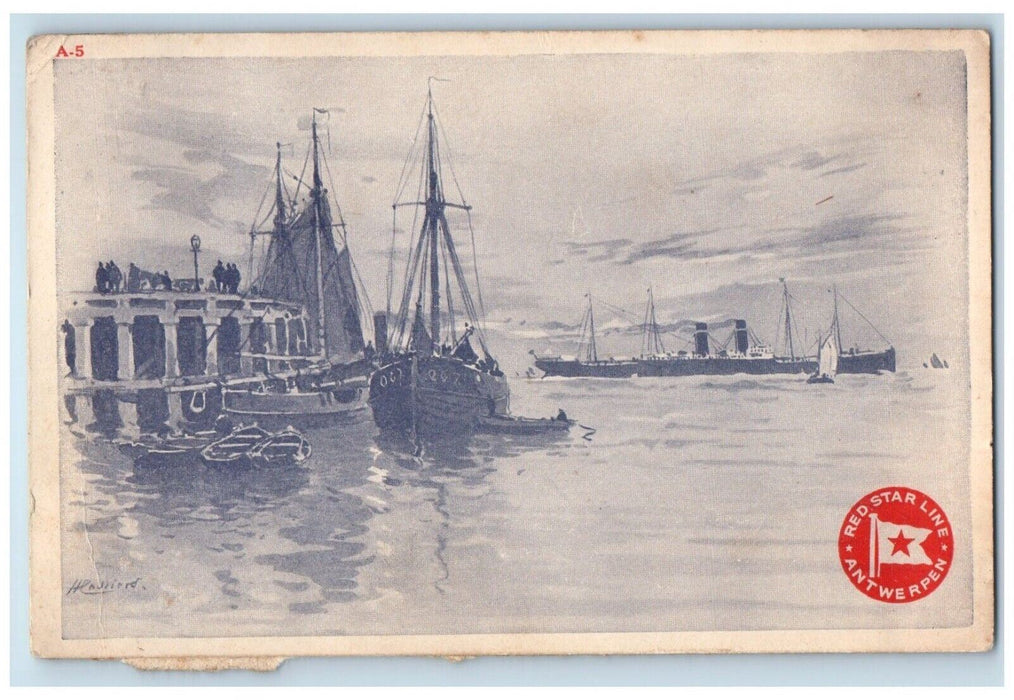 c1920 Red Star Line Antwerp Belgium Ship Boat Steamship Steamer Postcard