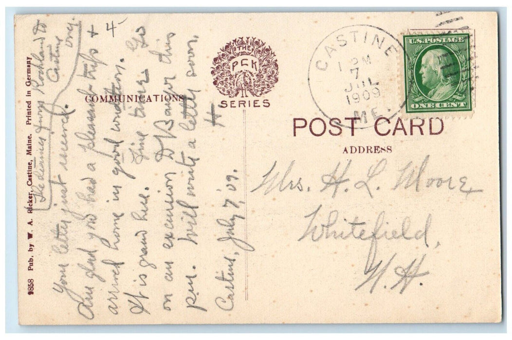 1909 Steamer Sieur De Monts Steamship Vintage Cruise Castine Maine ME Postcard