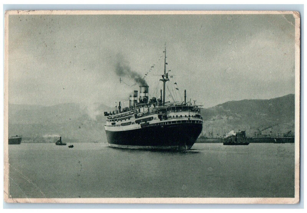 1920 Grande Espresso Conte Biancamano Lloyd Sabaudo Steamer Steamship Postcard