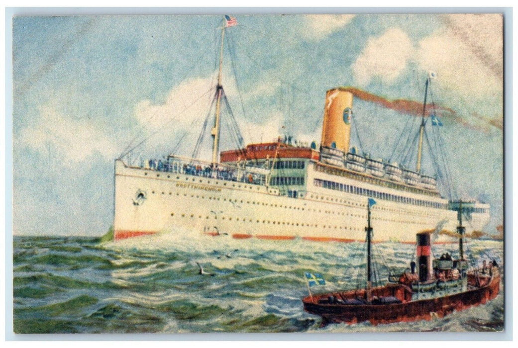 c1910 TS Drottnungholm Swedish American Line Brevkort Steamer Steamship Postcard