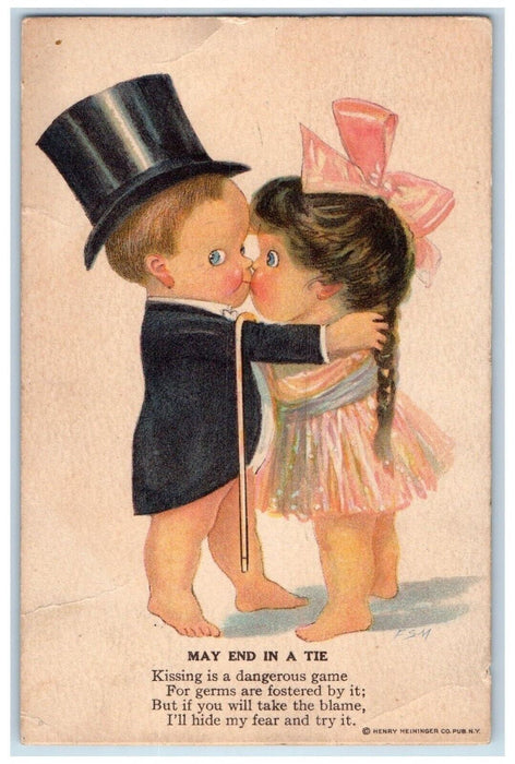 1935 Valentine Boy Girl Kissing Romance Whitmore Lake Michigan MI  Postcard