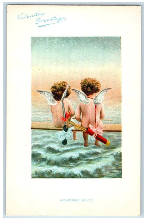 c1910's Valentine Greetings Cupid Angel Bare Butt Bow And Arrow Antique Postcard