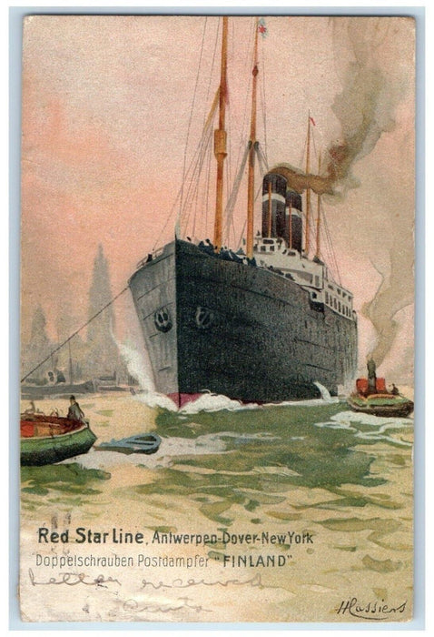 1905 Red Star Line Antwerpen Dover New York Finland Steamship Steamer Postcard