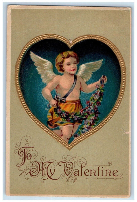 1910 Valentine Heart Angel With Pansies Flowers Great Barrington MA Postcard