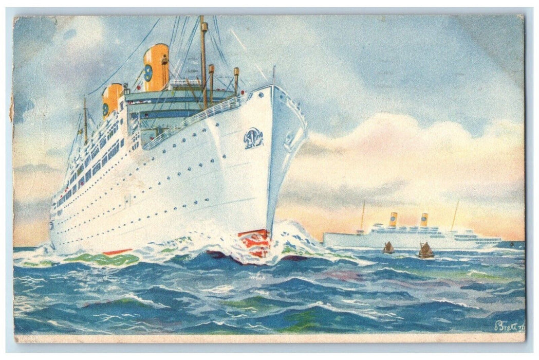 1938 Swedish American Liners Kungsholm Gripsholm Steamship Steamer Boat Postcard