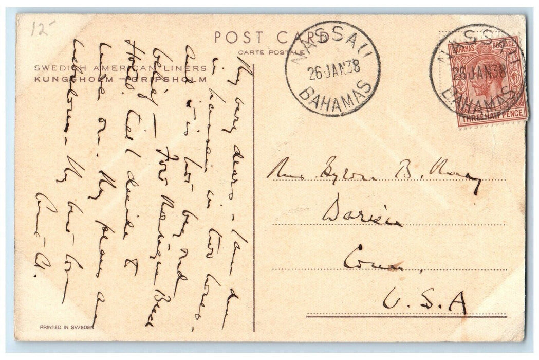 1938 Swedish American Liners Kungsholm Gripsholm Steamship Steamer Boat Postcard