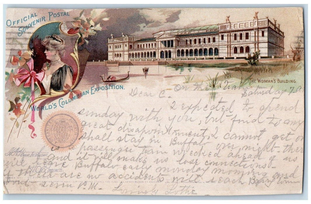 1893 Official Souvenir Postal Worlds Columbian Exposition Woman Vintage Postcard