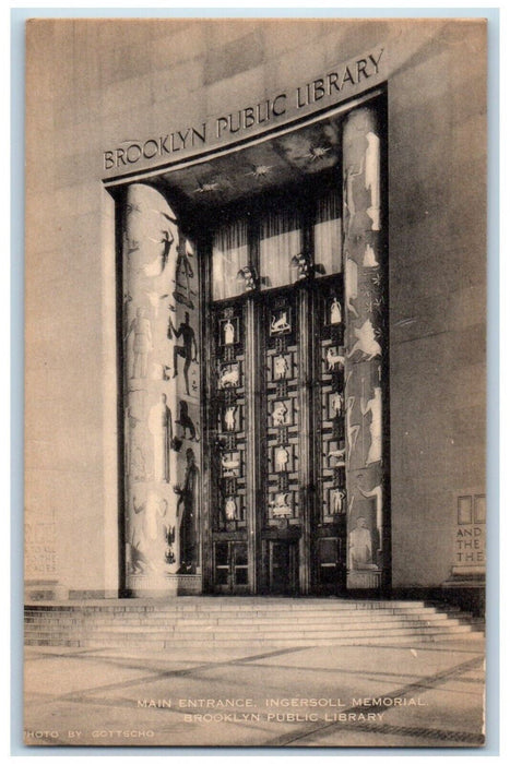 Main Entrance Ingersoll Memorial Brooklyn Public Library New York NY Postcard