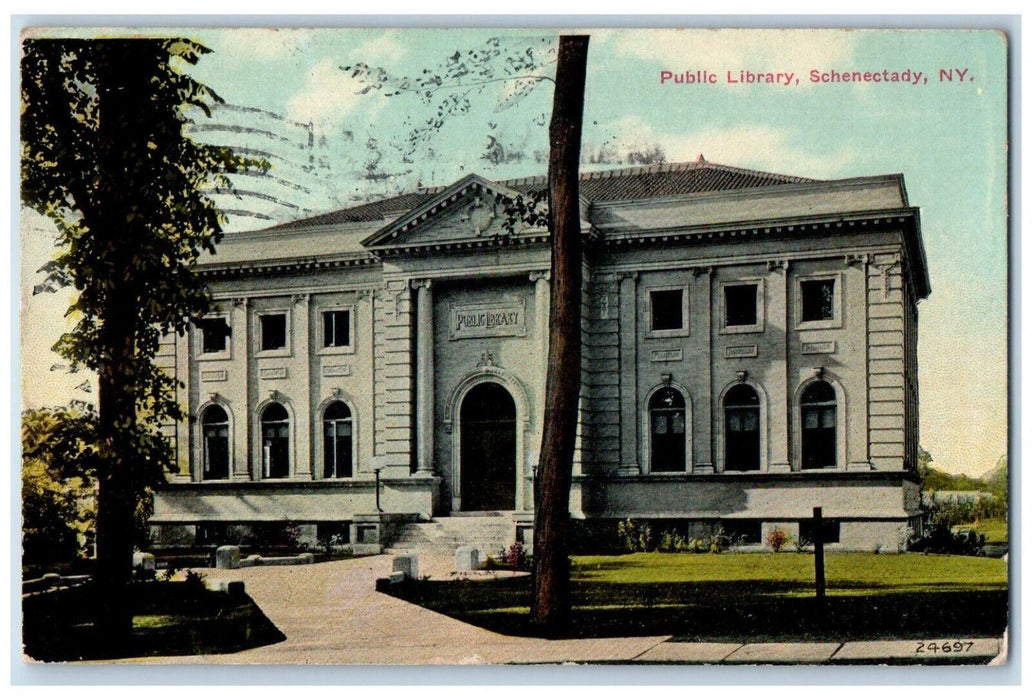 1916 View Of Public Library Schenectady New York NY Antique Posted Postcard