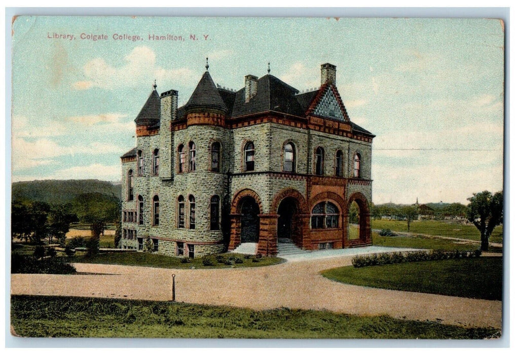1913 Library Colgate College Exterior Scene Hamilton New York NY Postcard
