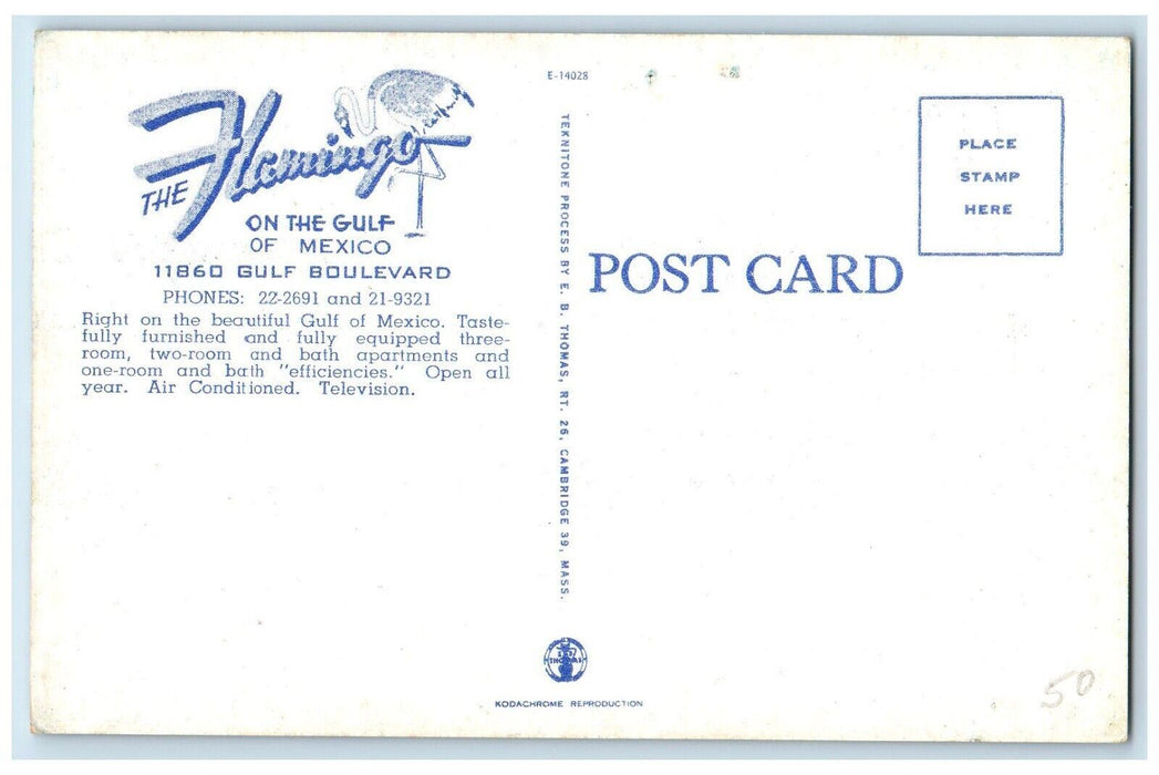 c1950's Flamingo Apartments Treasure Island St. Petersburg Florida FL Postcard