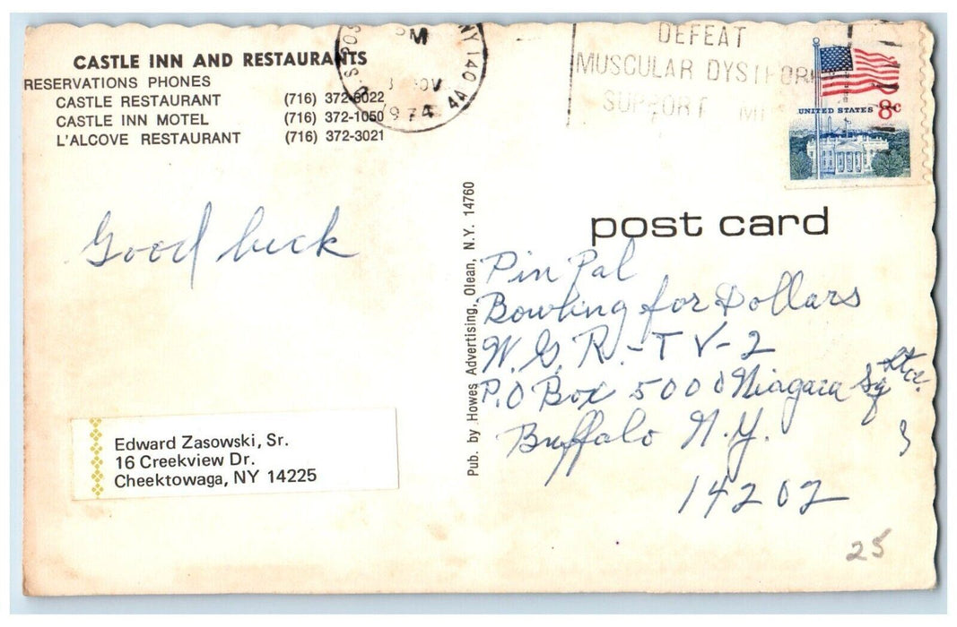 1974 Castle Inn  L'Alcove Restaurant Multiview Olean New York NY Postcard
