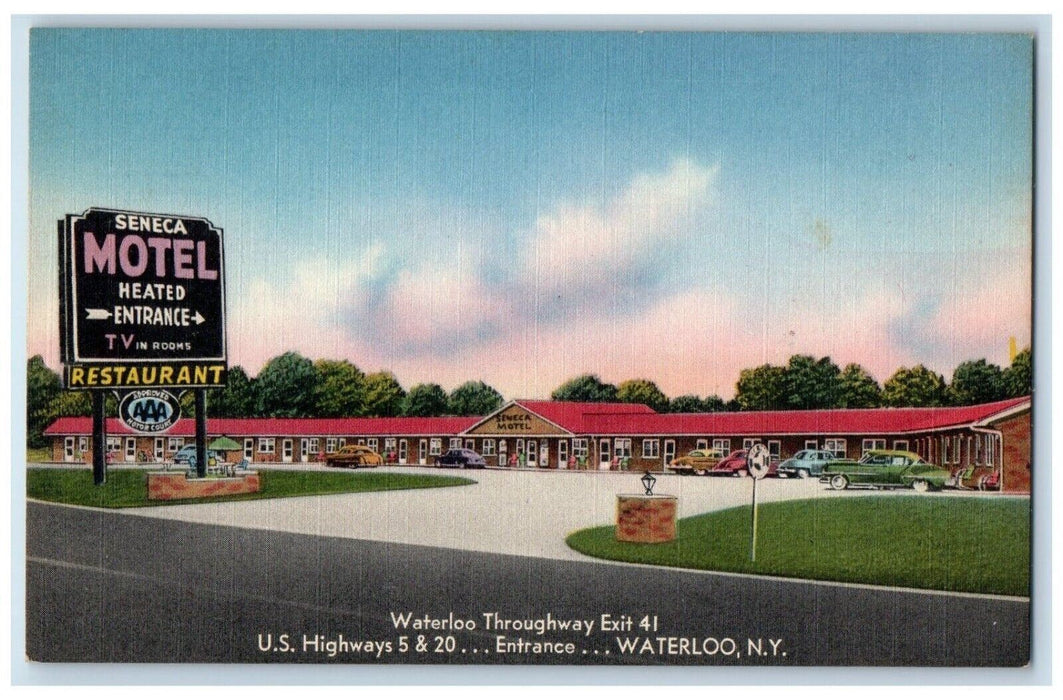 c1950's Seneca Motel Restaurant AAA Waterloo New York NY Unposted Postcard