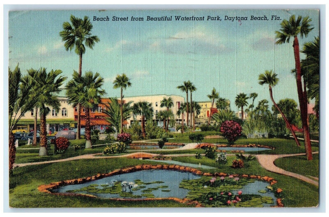 1950 Beach Street Waterfront Park Palm Trees Daytona Florida FL Posted Postcard