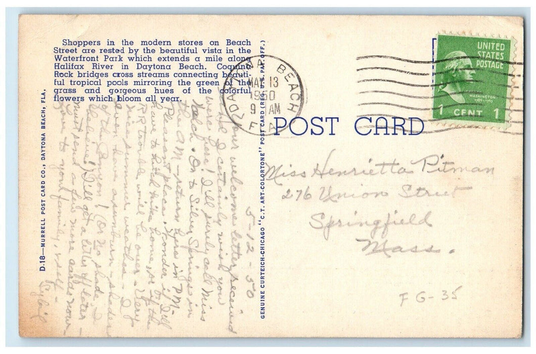 1950 Beach Street Waterfront Park Palm Trees Daytona Florida FL Posted Postcard