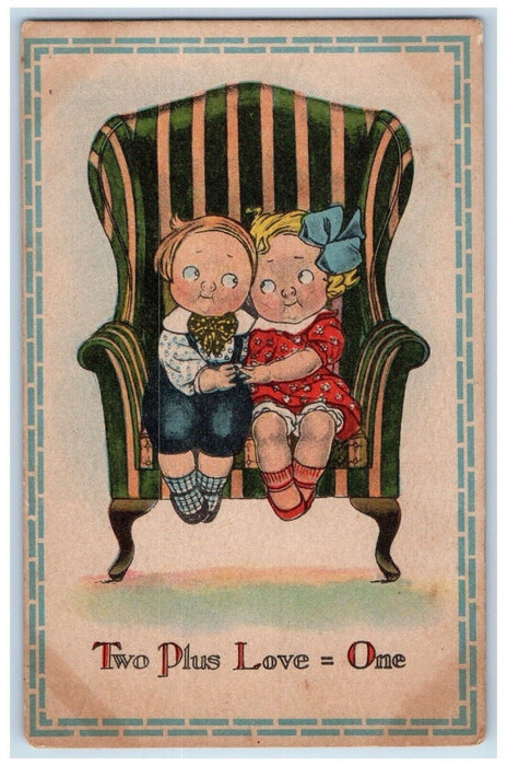 c1910's Valentine Sweet Couple Offering Ring Sitting Chair Winsch Back Postcard