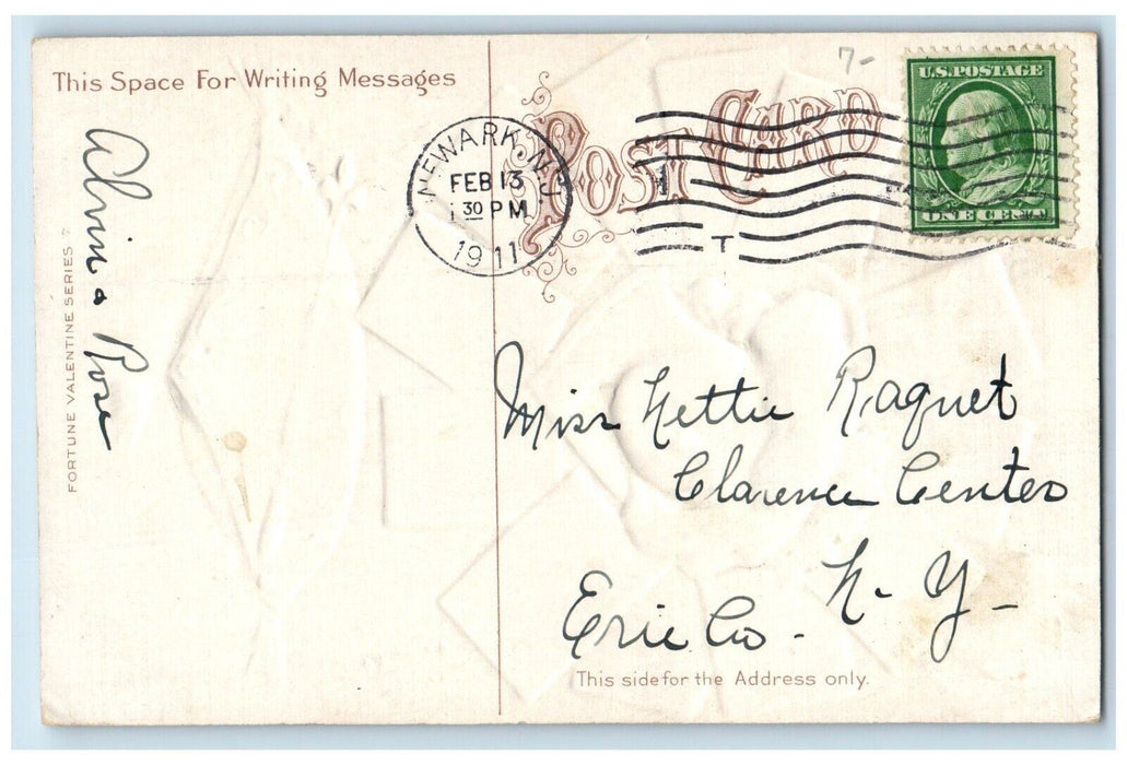 1911 Valentine Prety Girl Cards Gambling Queen Of Heart Embossed Posted Postcard