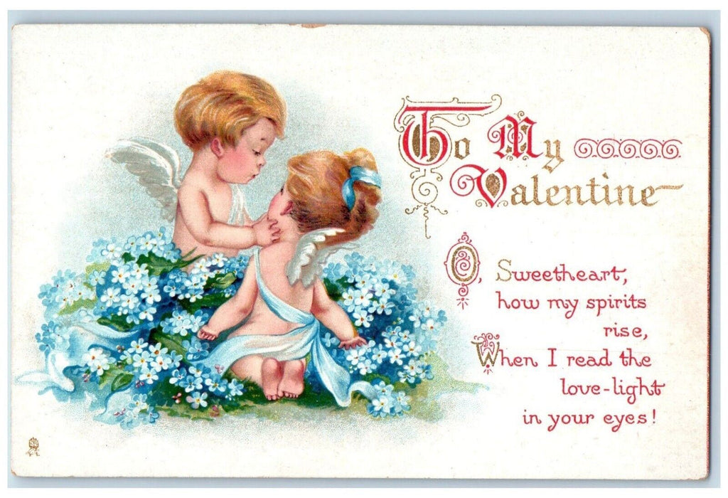 c1910's Valentine Sweet Angels Pansies Flowers Posted Antique Tuck's Postcard