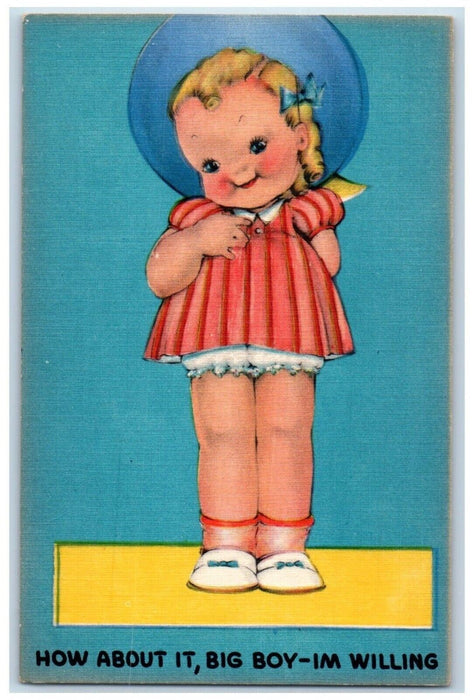 Valentine Jolly Cute Little Girl, Greetings From Luxemburg Wisconsin WI Postcard