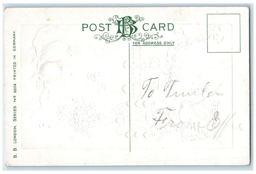 c1910's Valentine Heart Dove Letter Pansies Flowers Embossed Antique Postcard