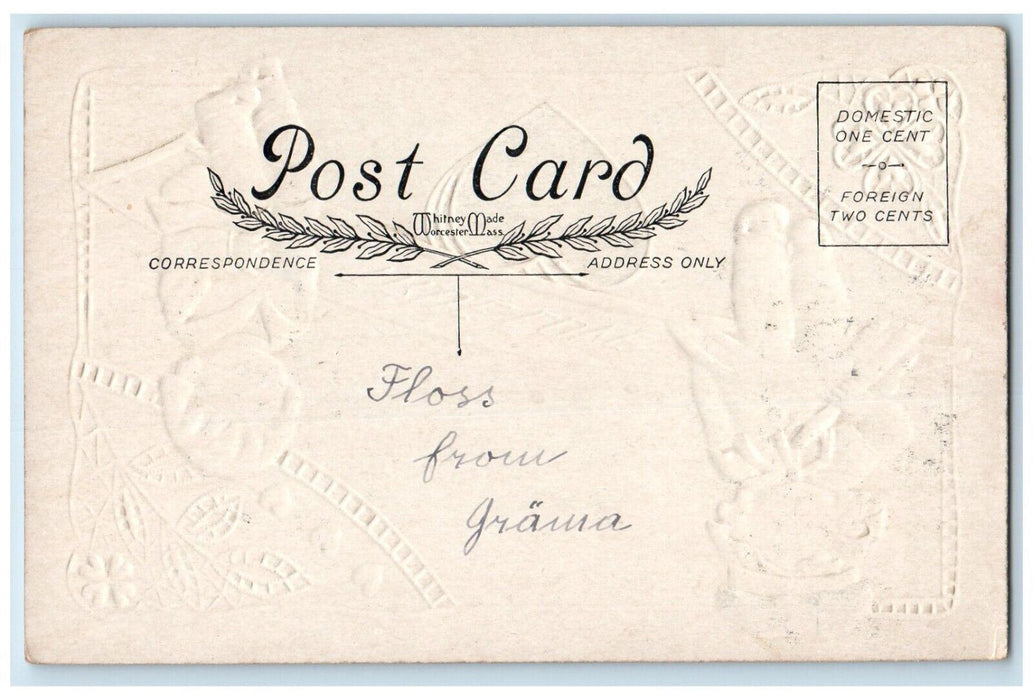 c1910's Valentine Boy Girl Crying Heart Seesaw Embossed Posted Antique Postcard