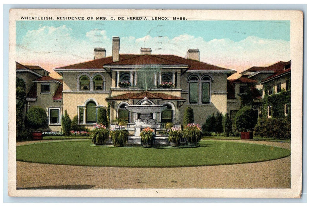 1929 Wheatleigh Residence of Mrs. C. De Heredia Lenox Massachusetts MA Postcard