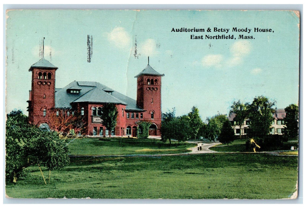 1913 Auditorium & Betsy Moody House East Northfield Massachusetts MA Postcard