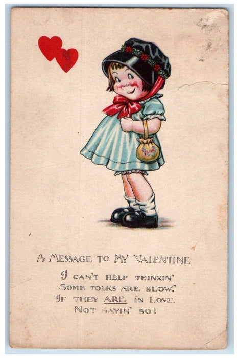 c1910's Valentine Message Little Girl Purse Heart Washburn Illinois IL Postcard