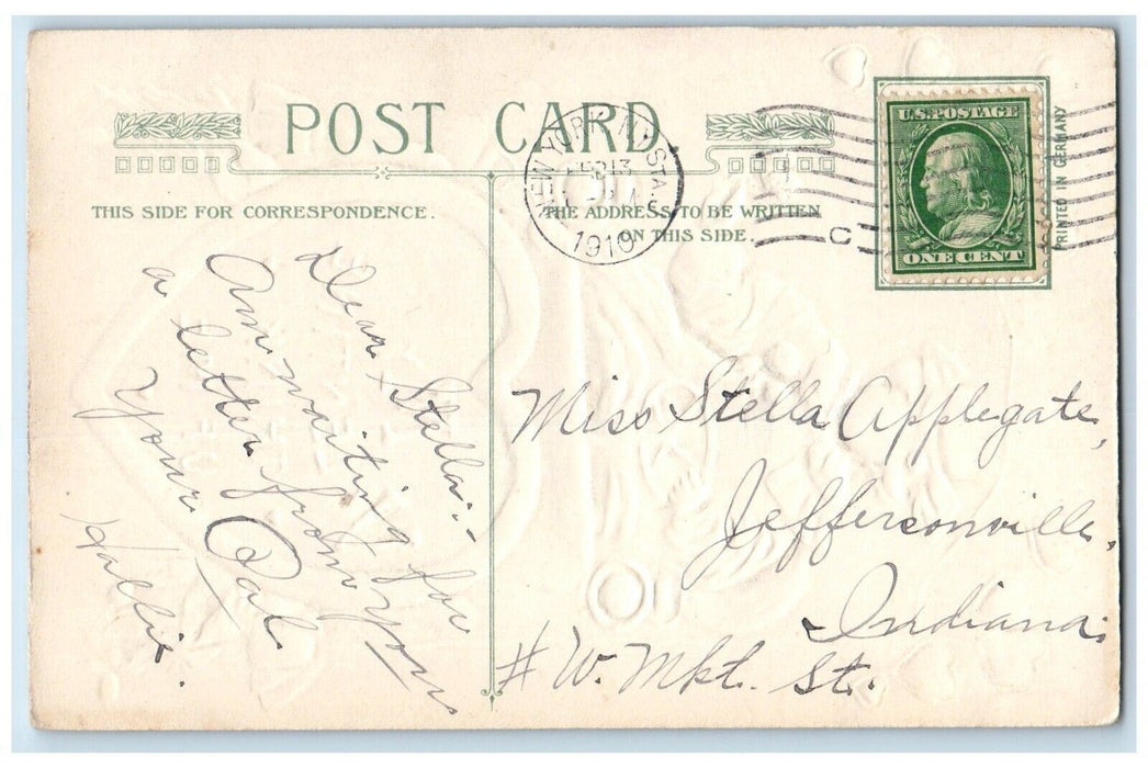 1910 Valentine Boy Driving Car With Flowers Hearts Embossed Winsch Back Postcard