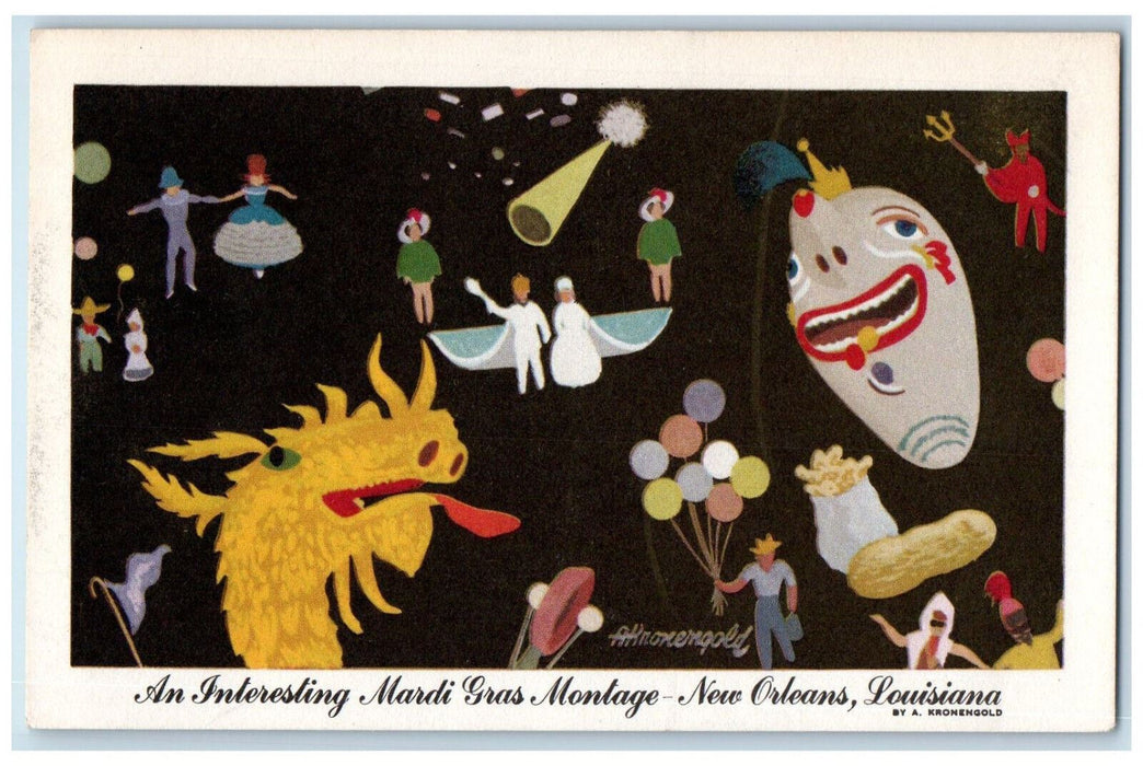 c1950's An Interesting Mardi Gras Montage New Orleans Louisiana LA Postcard