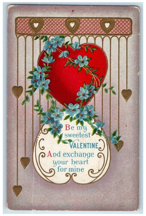 c1910's Valentine Qoutes Heart Pansies Flowers Embossed Posted Antique Postcard