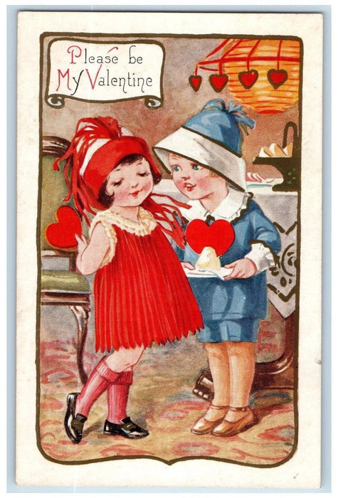 c1905 Valentine Boy Girl Be My Valentine Hearts Posted Antique Postcard