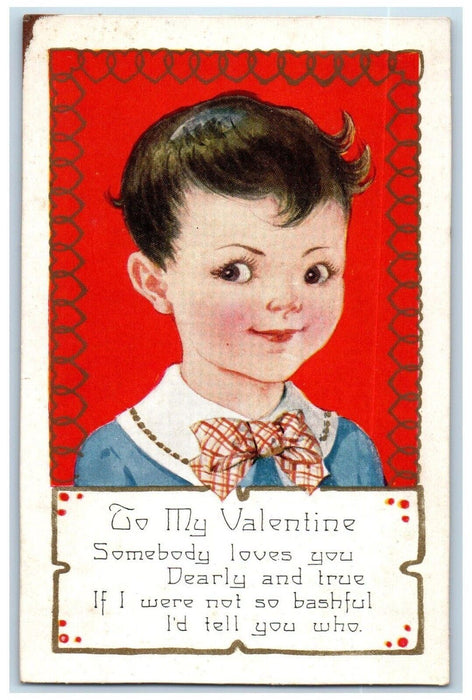 c1905 Valentine Message Pretty Girl Checkered Bow Posted Antique Postcard