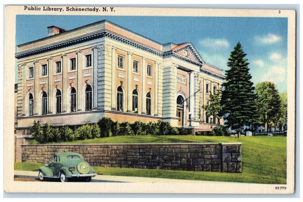 Public Library Building Car Exterior Scene Schenectady New York NY Postcard