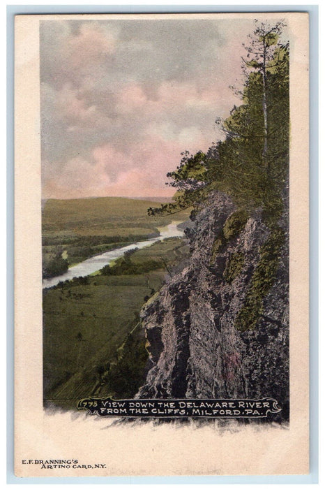 c1905 View Down The Delaware River from the Cliffs Milford PA Postcard