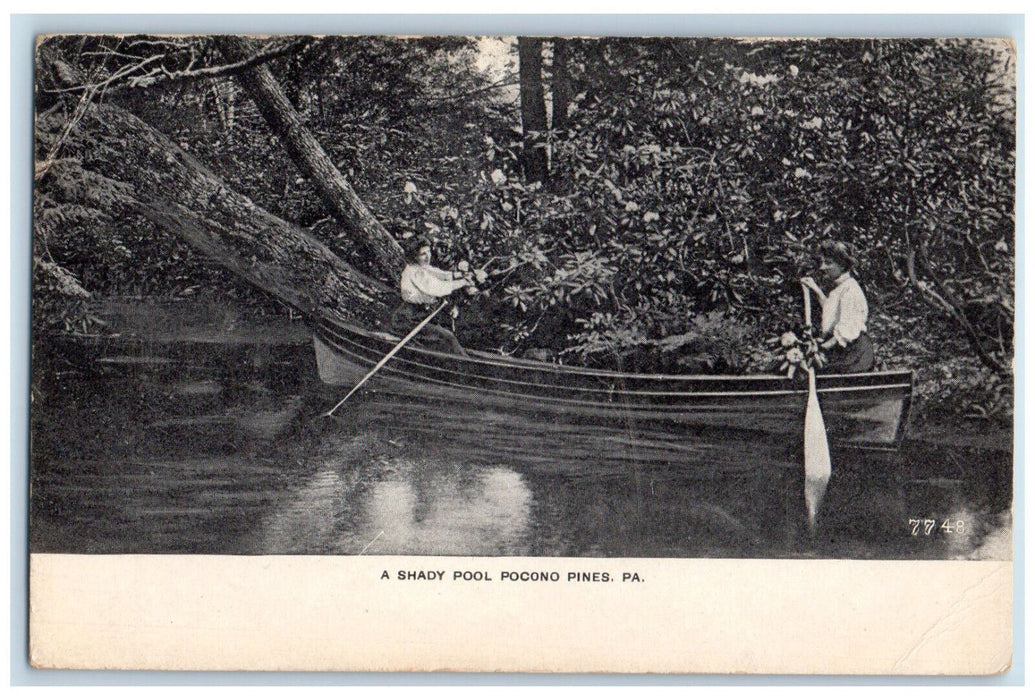 1913 Boat Scene Shady Pool Pocono Pines Pennsylvania PA Antique Postcard