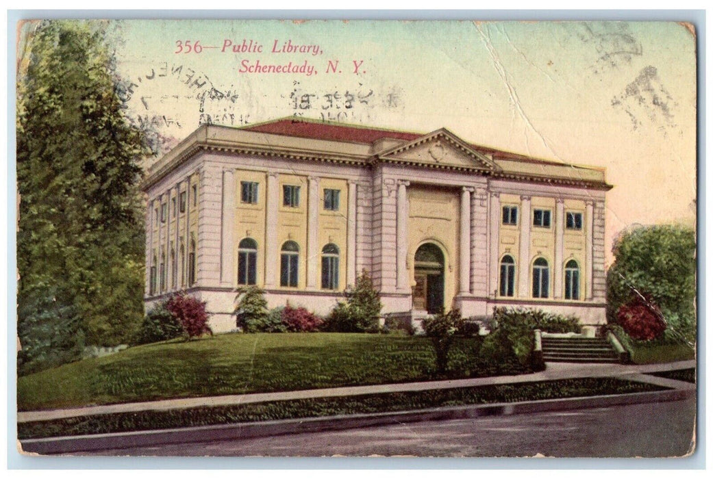 1910 Public Library Exterior Scene Schenectady New York NY Antique Postcard