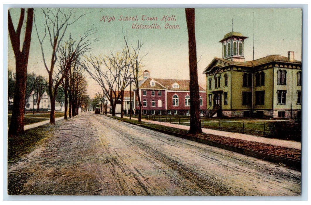 1909 High School Town Hall Unionville Connecticut CT Antique Postcard
