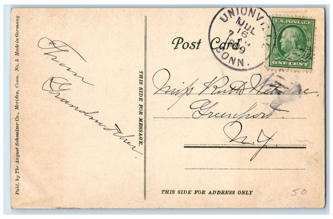 1909 High School Town Hall Unionville Connecticut CT Antique Postcard
