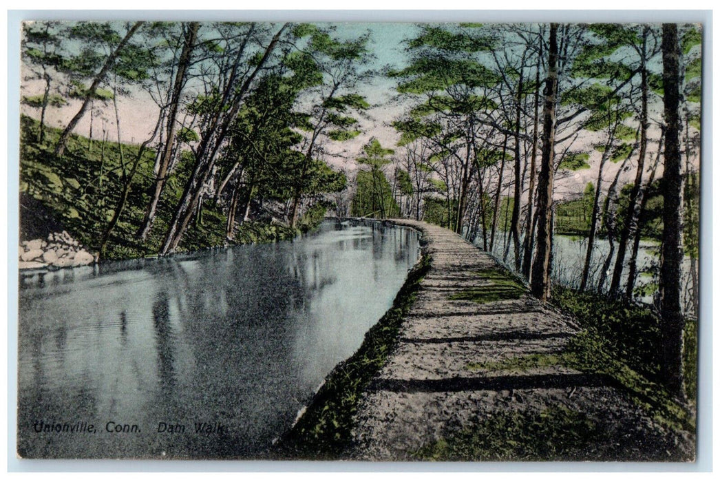 1909 Scene of River Dam Walk Unionville Connecticut CT Antique Postcard