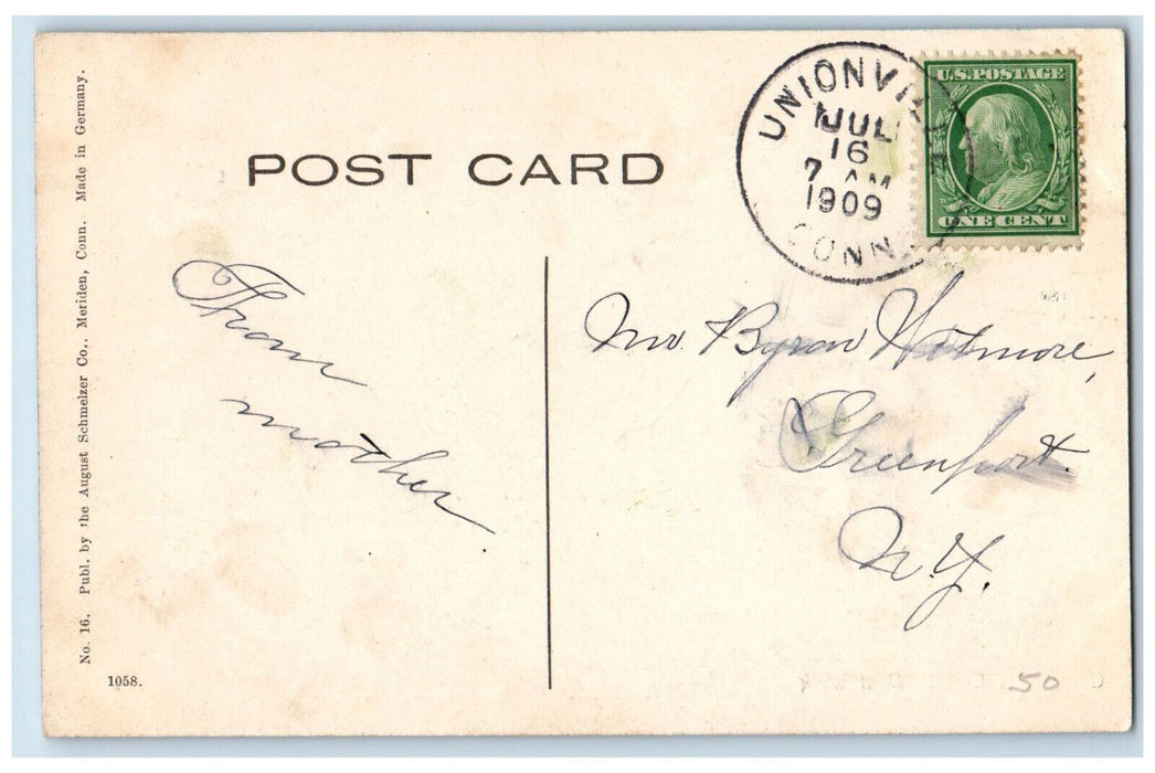 1909 Scene of River Dam Walk Unionville Connecticut CT Antique Postcard