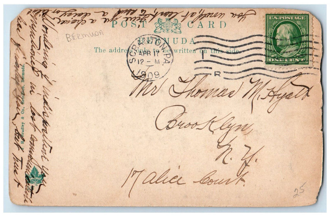 1909 River Scene Frascati Hotel Building Bermuda Antique Posted Postcard