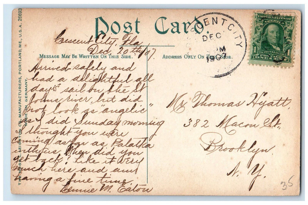 1907 Walking Scene Park Street Crescent City Florida FL Antique Posted Postcard