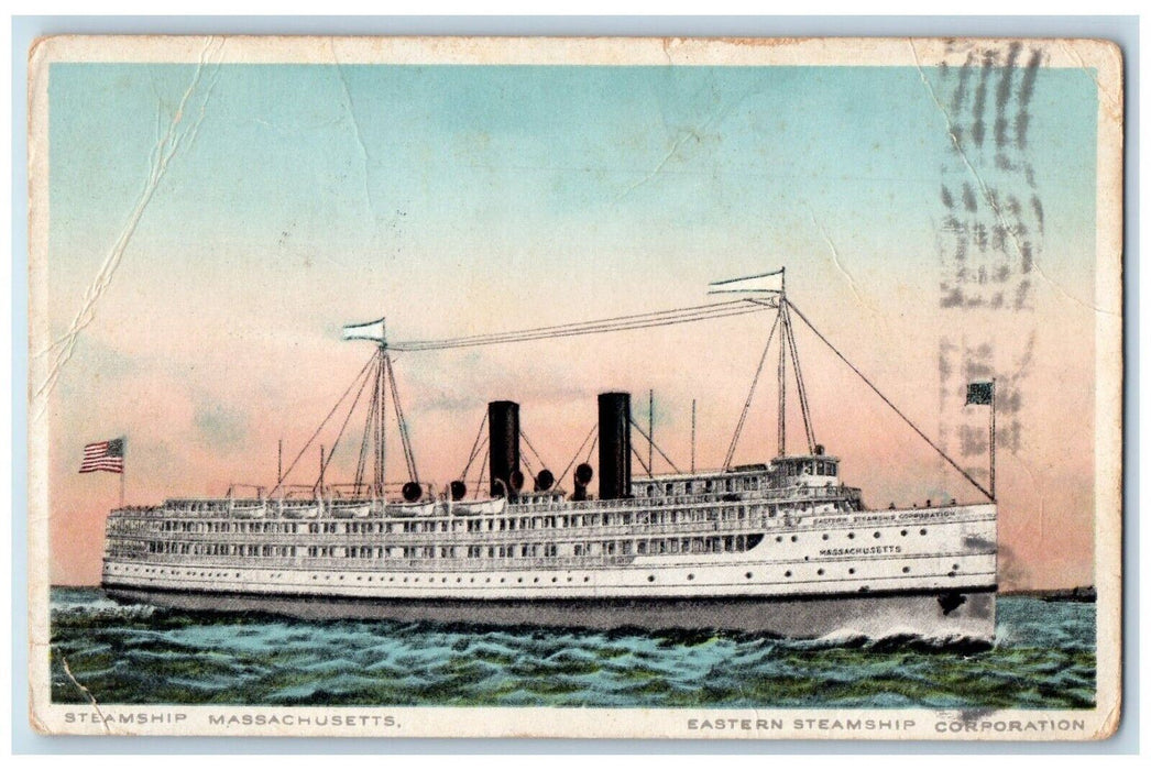 1913 Steamship Eastern Steamship Corporation Steamer Flag Massachusetts Postcard