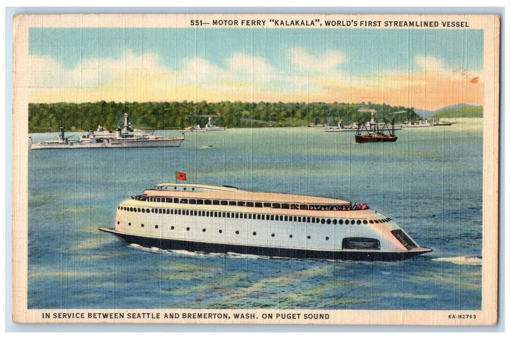 c1940 Motor Ferry Kalakala Worlds First Streamland Vessel Service Puget Postcard